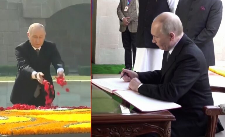 Putin Pays Tribute to Mahatma Gandhi at Raj Ghat During India Visit
